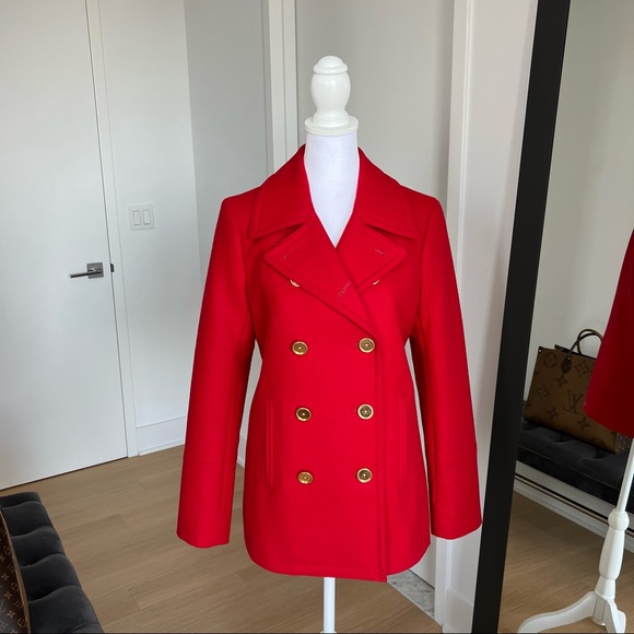 J. Crew Heritage Italian Wool Blend Peacoat Red Size 2 Coat Preppy Classic - Picture 3 of 11